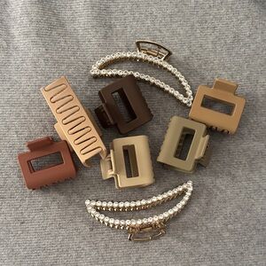 Elegant Hair Claw Clip Set - Brown, Tan, Gold